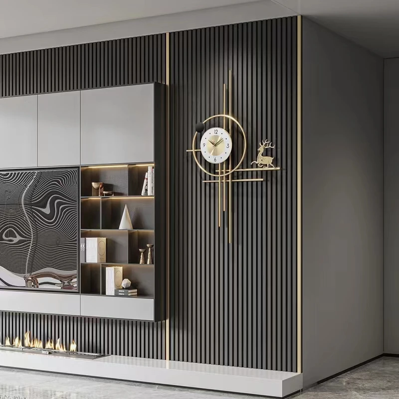 挂表客厅挂墙轻奢钟表时钟护墙板电视背景墙格栅室内装饰2025