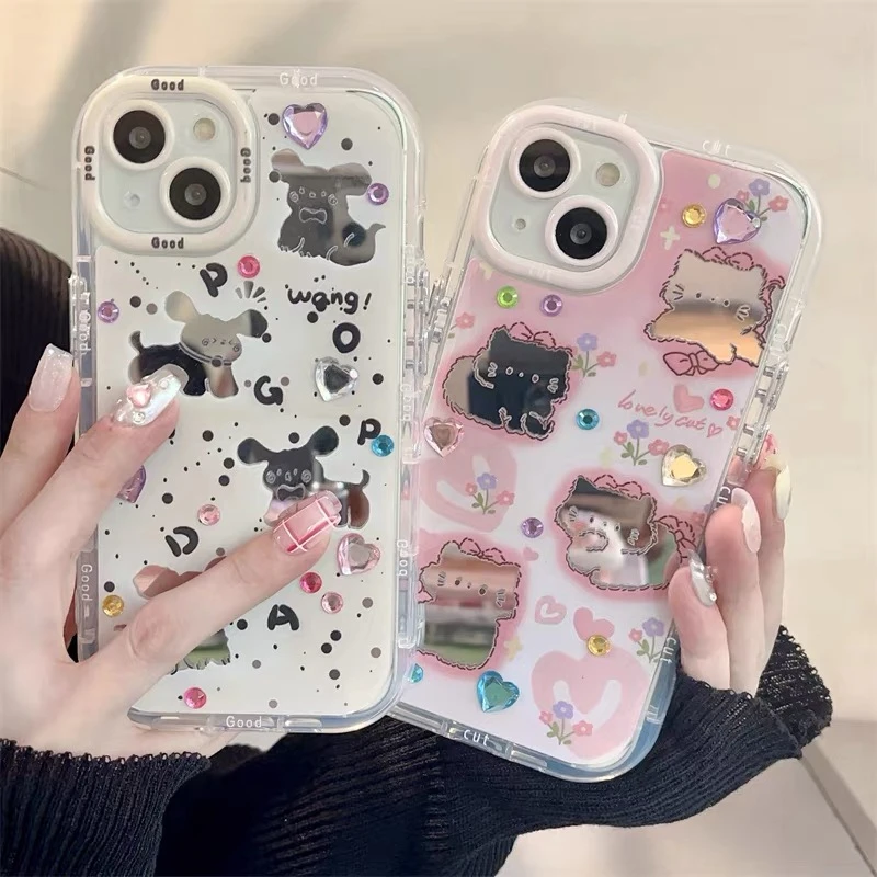 可爱卡通猫咪简约小狗镜面手机壳适用苹果/华为/OPPO/vivo/小米
