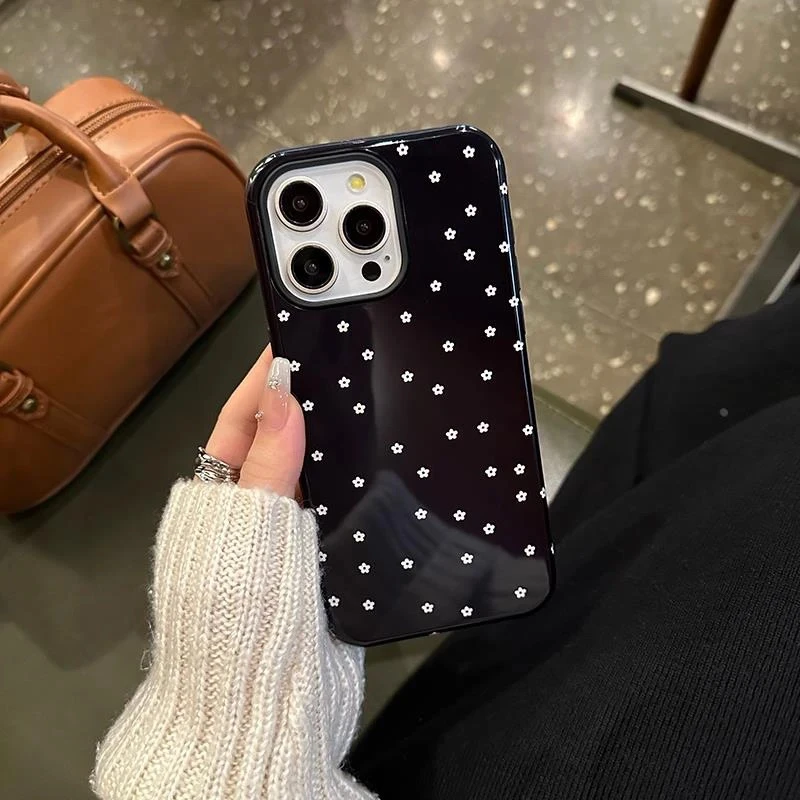 韩风ins黑色波点小雏菊适用苹果15/16promax手机壳iphone14/13软