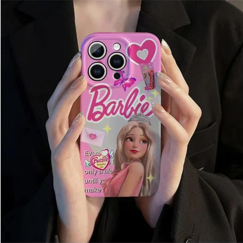 苹果14promax手机壳华为oppo新款少女芭比娃娃菲林壳全包粉色可爱