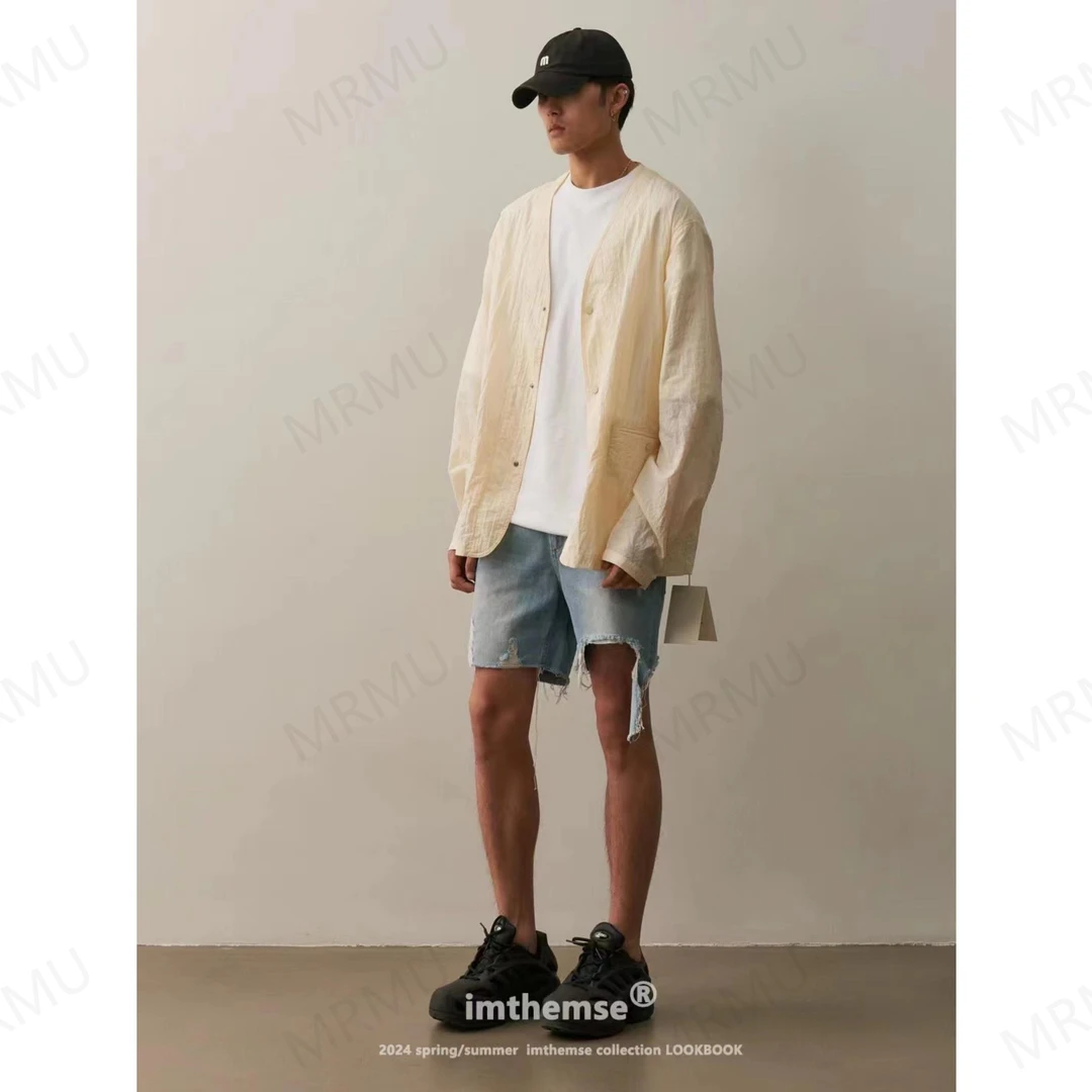 【Mr.慕】北欧单 极简小众 杜邦面料褶皱无领西服防晒开衫外套