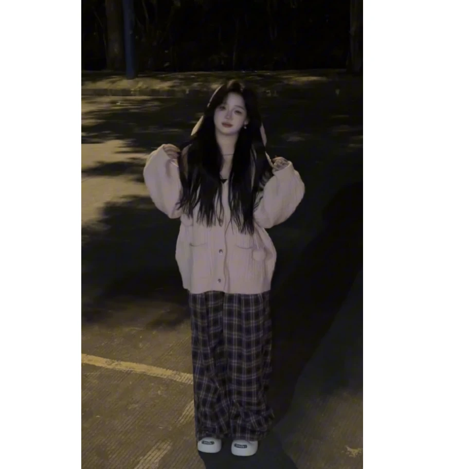 【小琳微胖女装】春季加绒新款格子裤休闲裤宽松设计感格子直筒裤