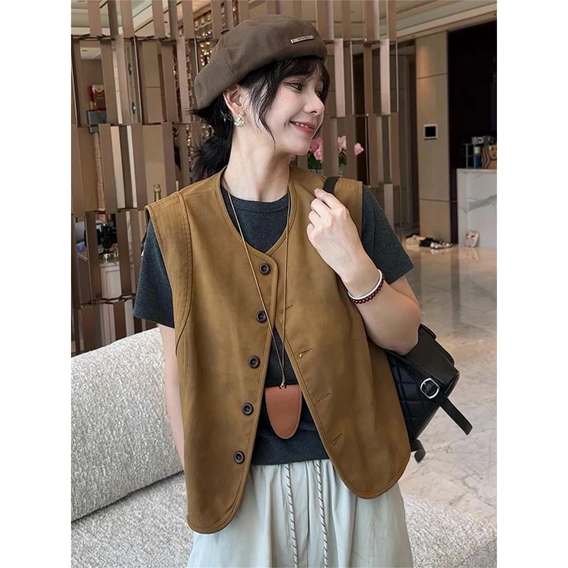 【下架】春季春装欧货高级感美式复古宽松显瘦无袖开衫马夹外套