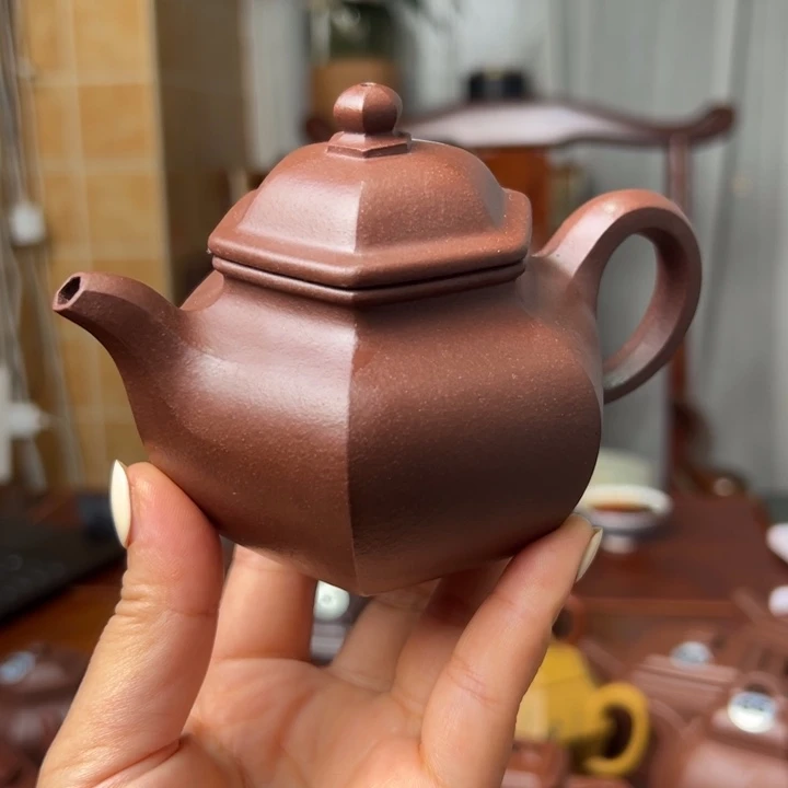 紫砂茶壶污*狒紫泥六方莲子