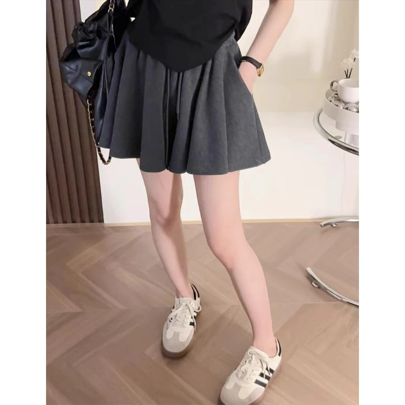 韩版A字梨形身材抽绳运动短裤2025夏季大码女装松紧高腰显瘦裙裤