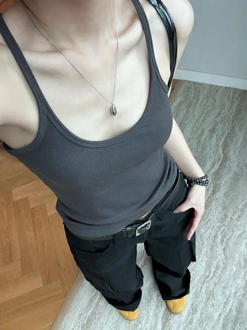 美式螺纹U领吊带女2025夏季新款修身性感辣妹上衣ins百搭外穿背心