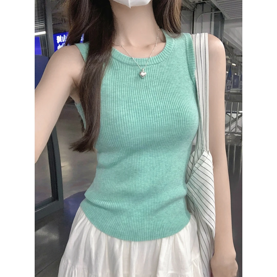 薄荷绿ins减龄显瘦无袖针织吊带背心女2025夏季气质百搭时髦上衣