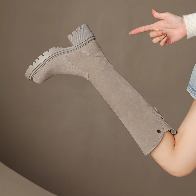 5厘米翻皮长筒靴女秋冬2025新款不过膝长靴厚底显瘦高筒靴骑士靴