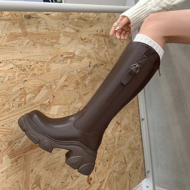 7.5cm厚底大筒围高筒靴胖妹妹粗跟显瘦高筒靴秋冬百搭高跟长靴女