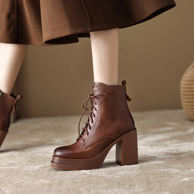 10厘米厚底增高马丁靴小个子2023秋冬新款英伦风粗跟系带高跟短靴