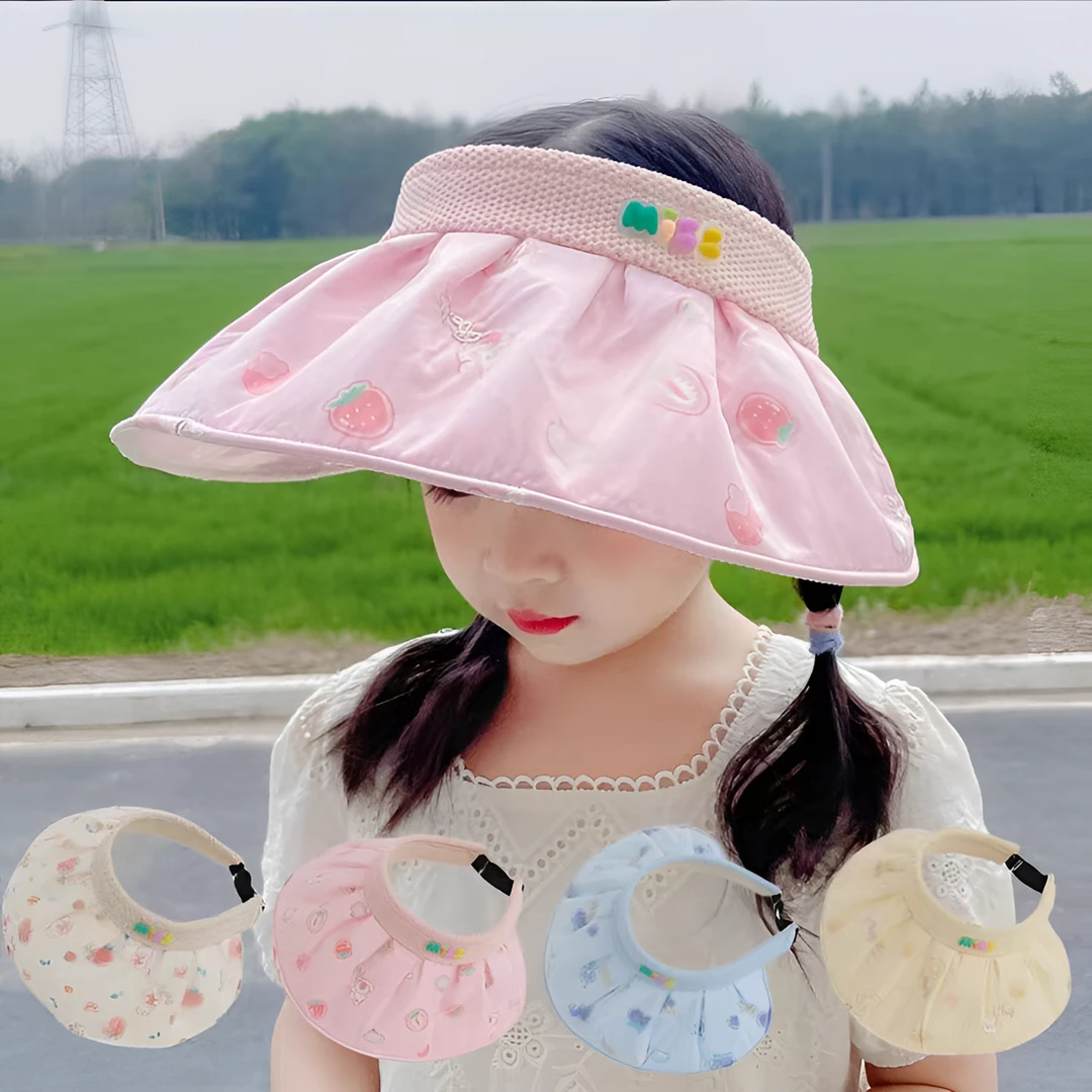 儿童防晒帽夏季薄款女童大檐空顶太阳帽可折叠防紫外线女孩遮阳帽