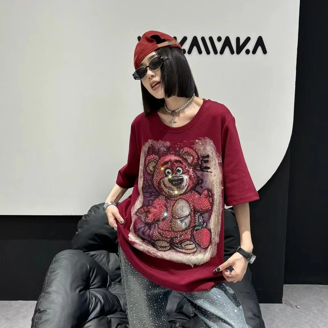 欧货爆版重工钻熊半袖（衣长73左右）洋气T恤