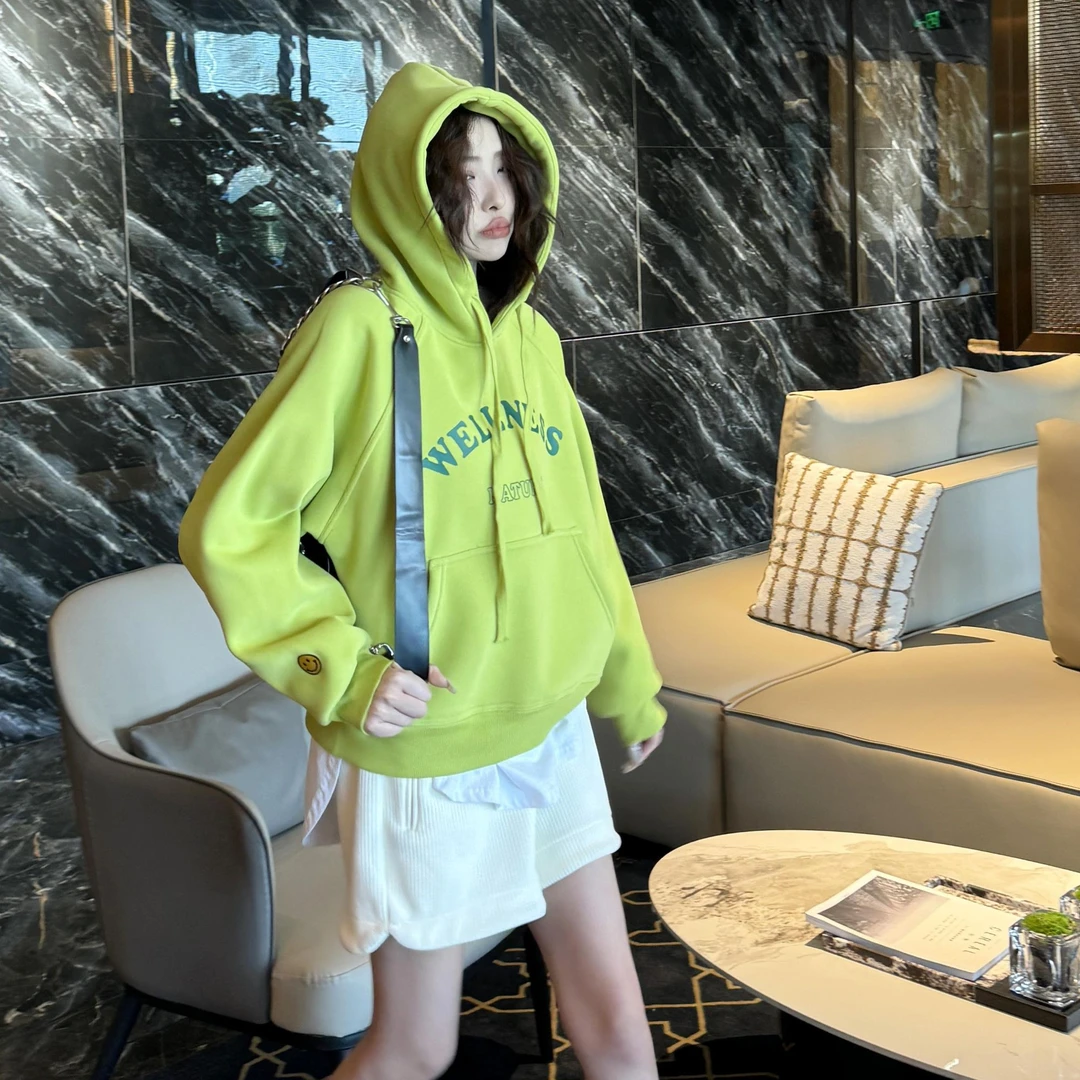 高端重磅！冬季加绒加厚双插肩WE字母连帽宽松百搭卫衣BL-9140