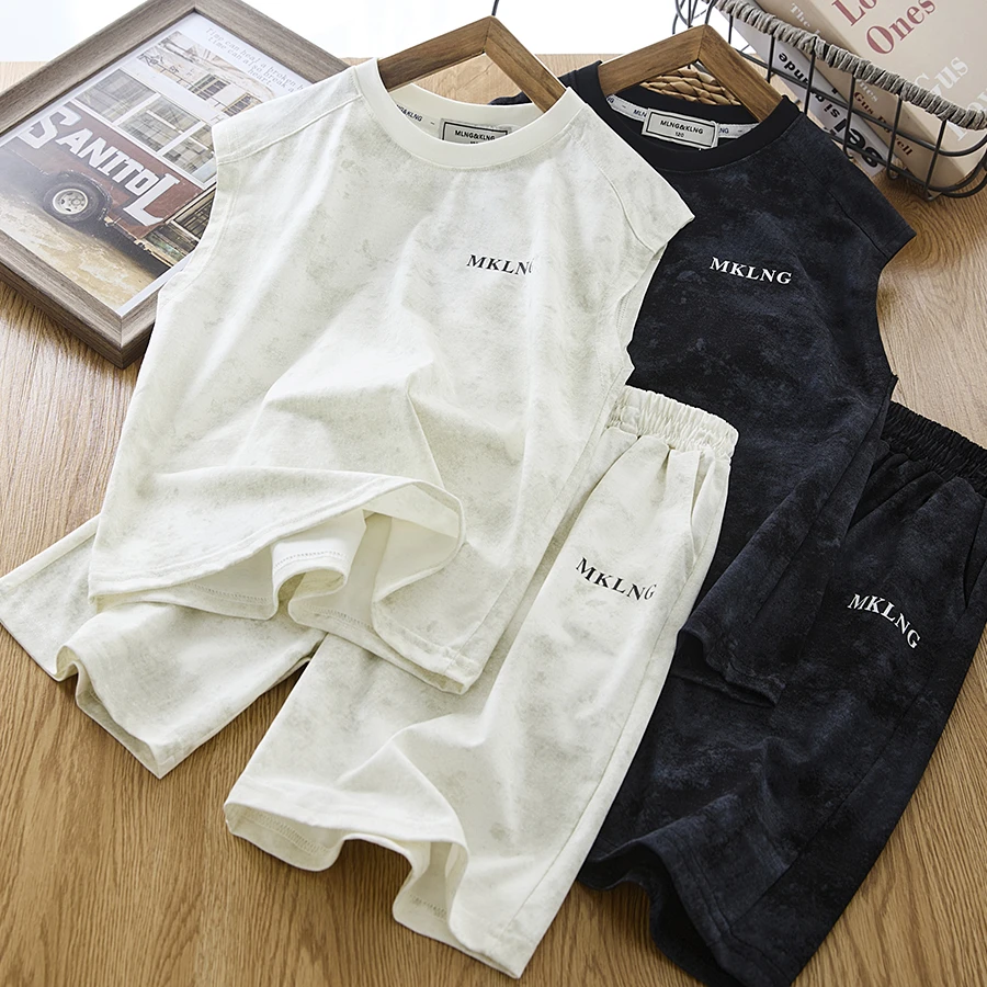 男童夏装套装2024新款夏季薄款时尚休闲冰凉丝两件套男孩背心短裤