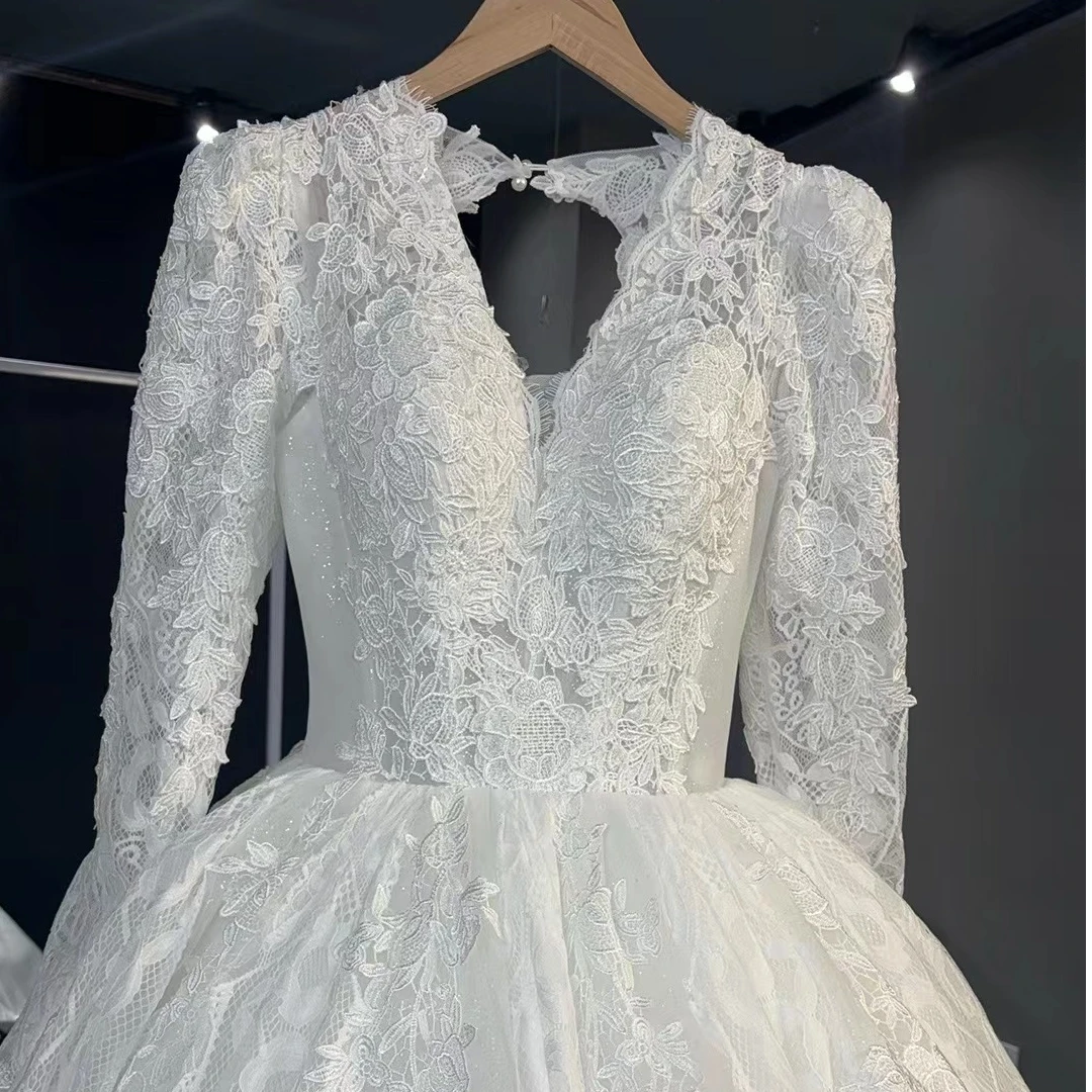 【真爱婚纱-长袖】高级梦幻 全睫毛蕾丝 主纱 仪式纱齐地拖尾200斤