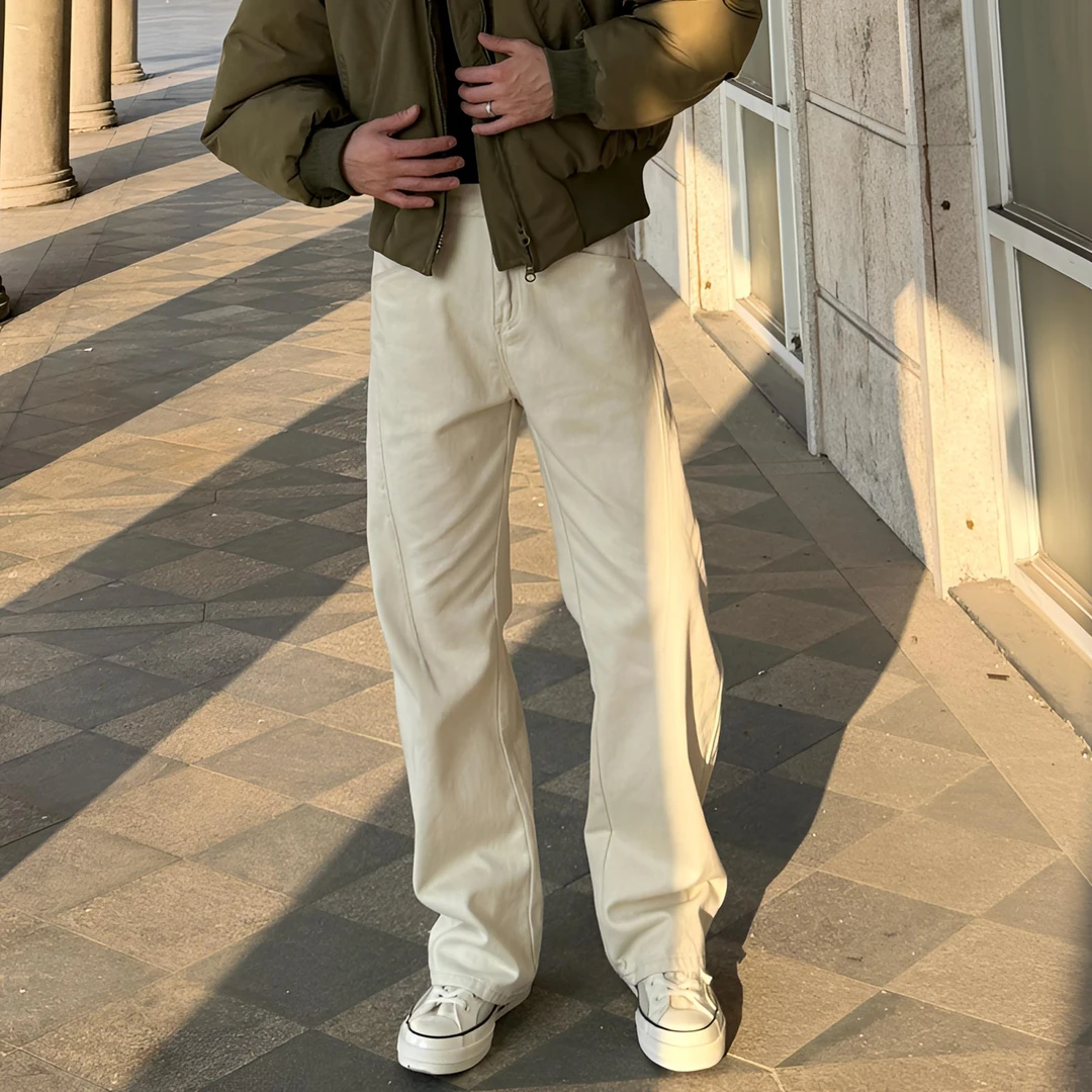 GoldBoy 【弯刀牛仔】CLEANFIT黑白纯色宽松微阔直筒百搭牛仔裤