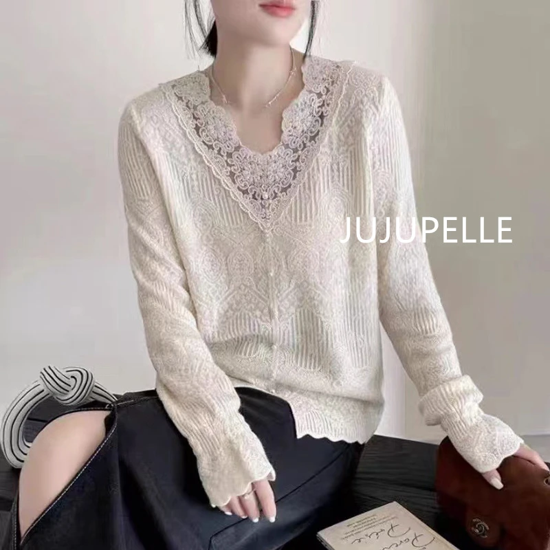 精致镂空钩花！秋冬新款洋气百搭纯色女士宽松显瘦针织衫外套套头