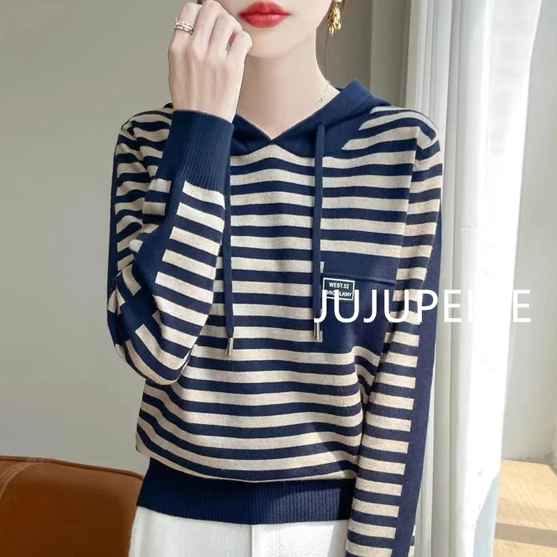 2024秋冬新款洋气百搭连帽衫毛衣外套女款宽松显瘦薄款上衣潮套头