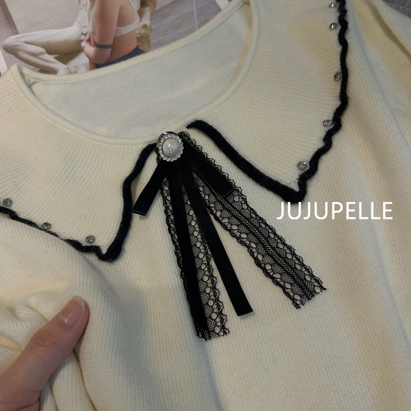 2024秋冬新款洋气娃娃领甜美打底衫宽松显瘦女款针织衫毛衣套头