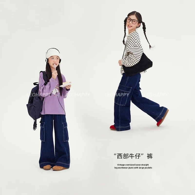 【西部牛仔】美式复古大廓型宽松直筒工装大口袋牛仔裤