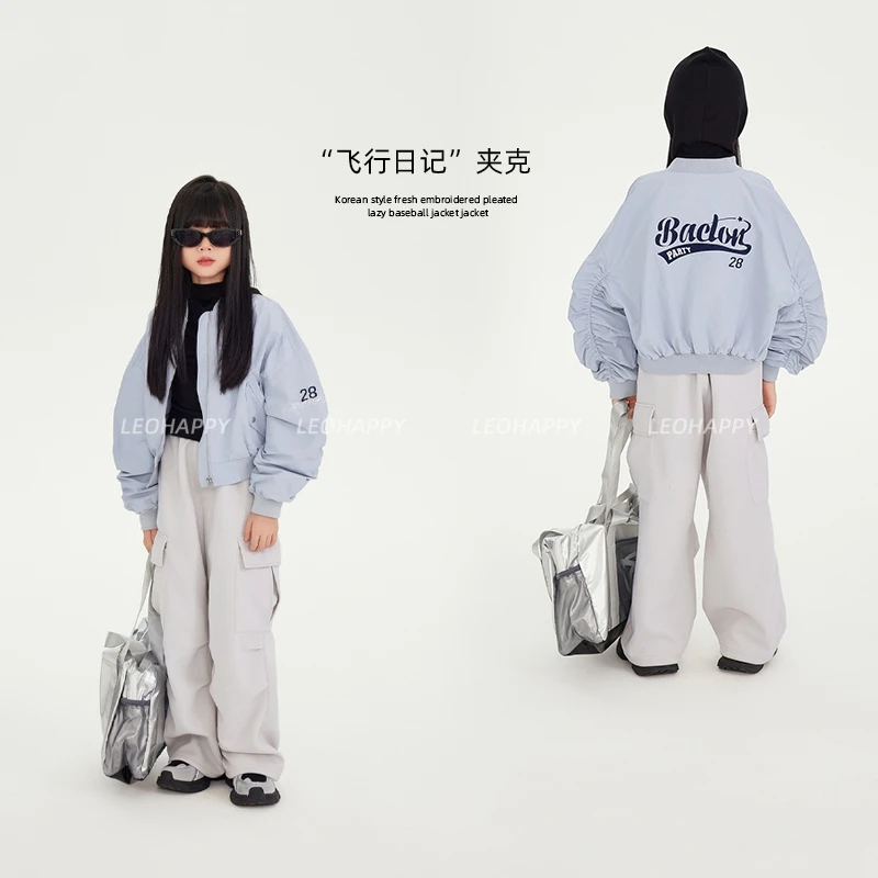 【飞行日记】韩系小清新绣花抽褶感慵懒棒球夹克外套