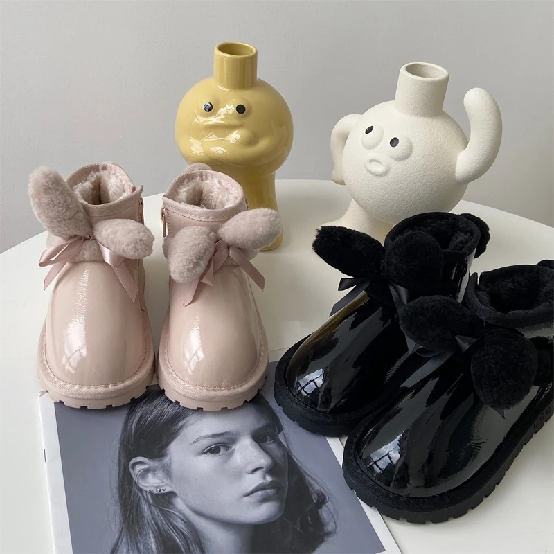 leobaby女童靴子2022新款儿童加绒加厚亮面雪地靴中大童马丁靴N