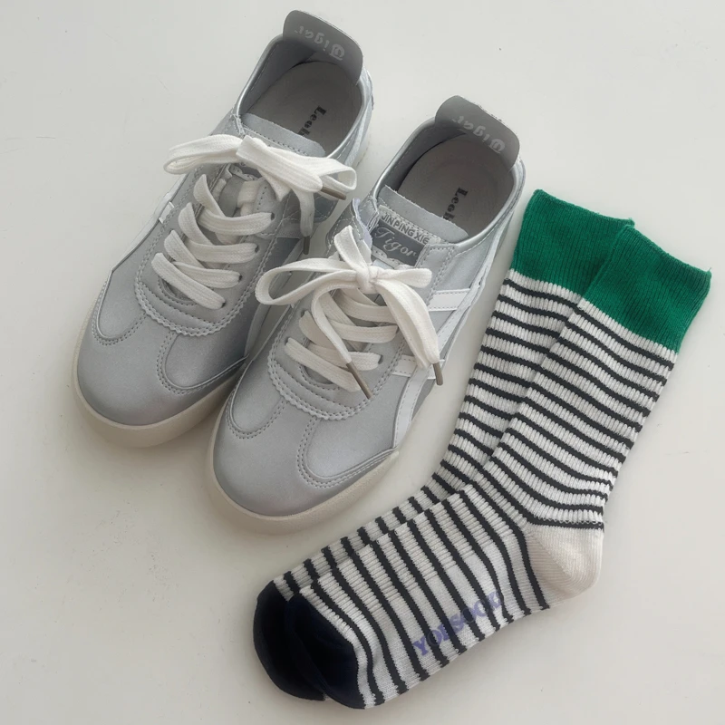 LEOHAPPY银色复古芭蕾德训鞋女 时尚百搭阿甘鞋运动板鞋