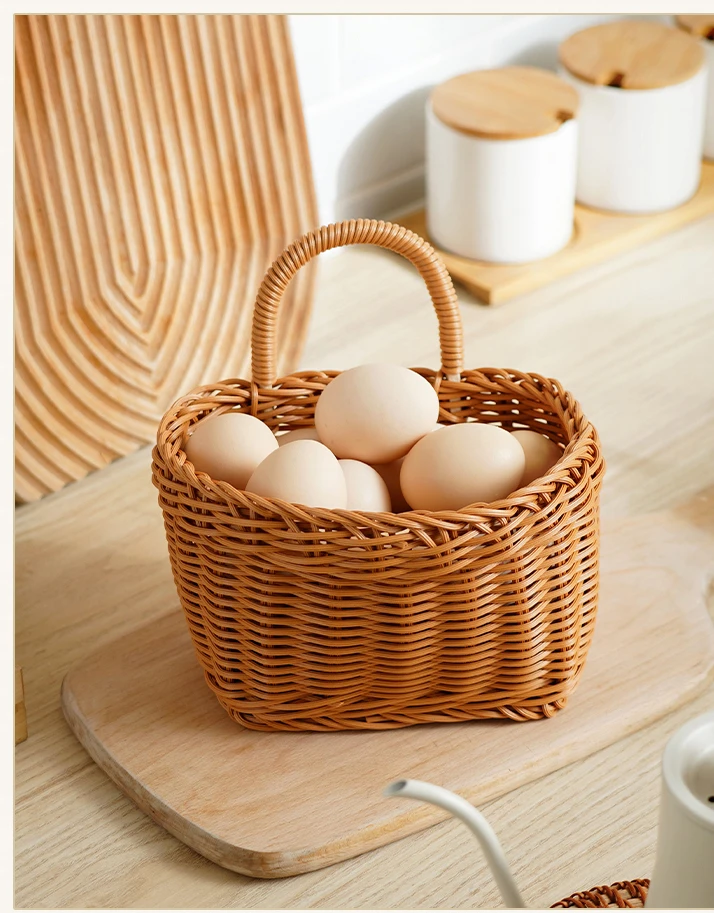 藤编收纳篮挂式编织篮厨房姜蒜收纳框鸡蛋水果篮花篮野餐篮手工