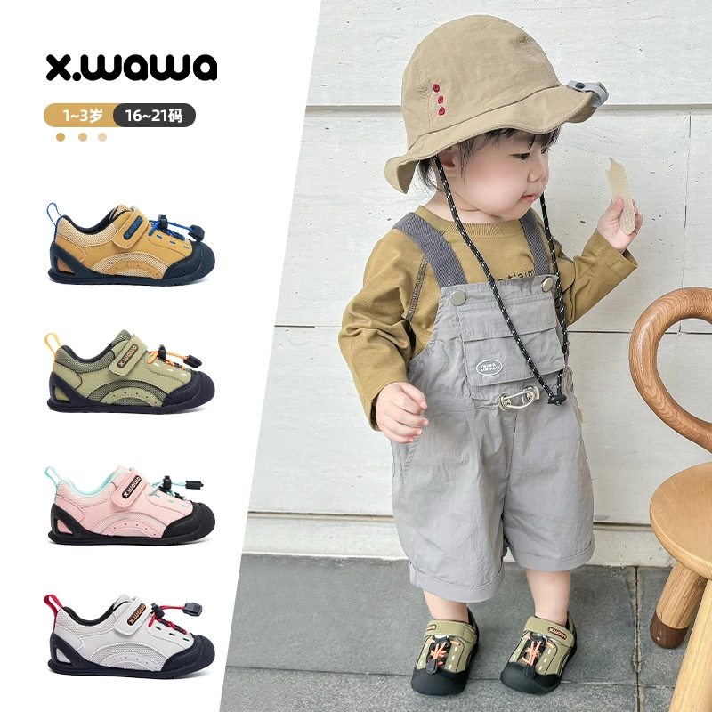 雪娃娃0-3岁儿童户外运动机能鞋儿童软底学步鞋透气软底宝宝鞋子