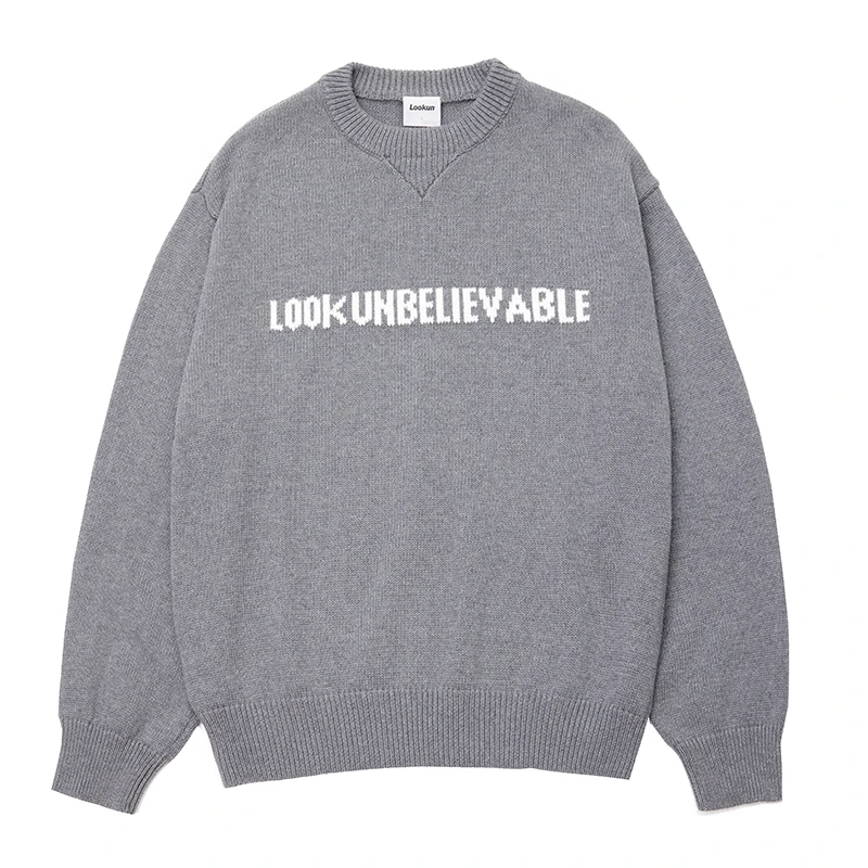 红人上新Lookun 灰慕斯 毛衣圆领百搭情侣简约宽松秋冬复古长袖
