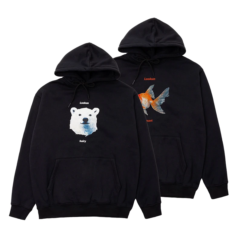 Lookun 北极彗星  连帽卫衣百搭简约情侣休闲秋冬复古黑情侣宽松