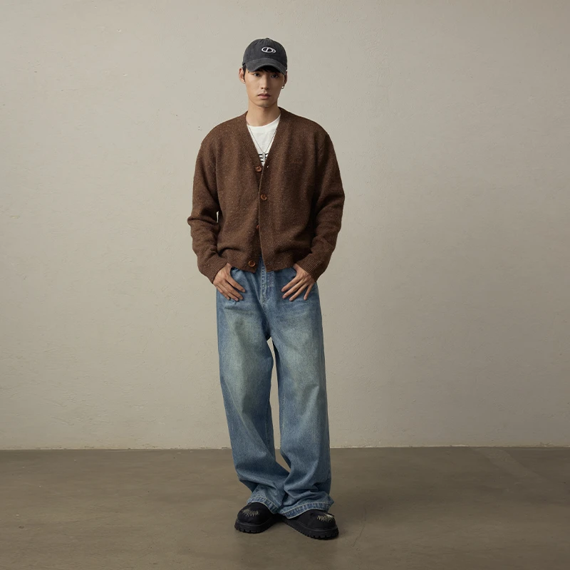 Lookun秋冬毛衣开衫圆领休闲情侣百搭舒适街头长袖外套男复古上衣