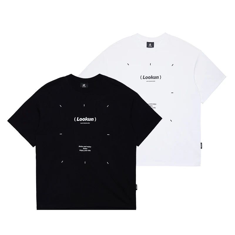 Lookun夏季情侣黑色短袖T恤男士百搭宽松休闲简约半袖圆领上衣衫