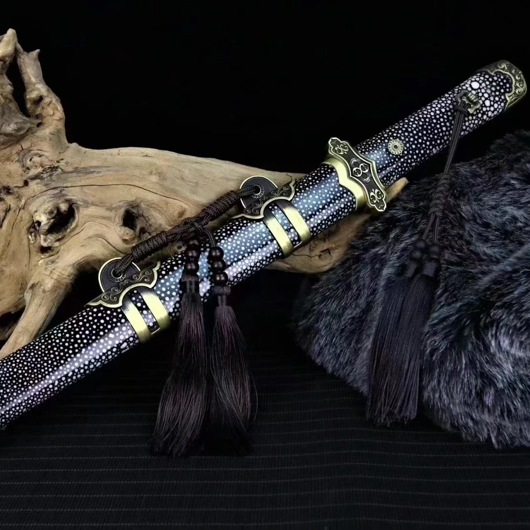 龙泉市剑气堂短款唐横刀百练花纹钢未开刃