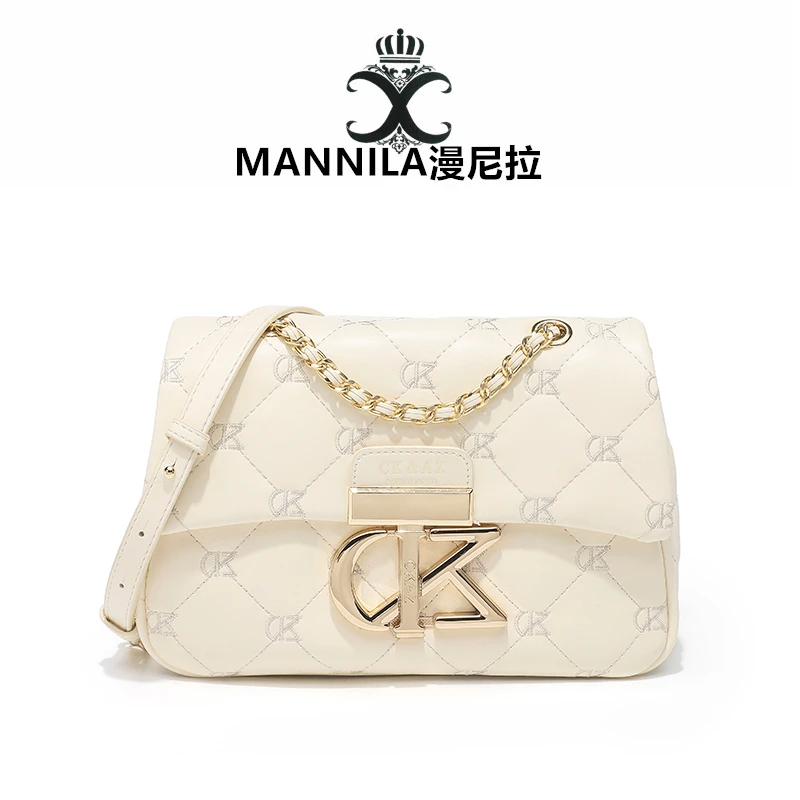 单肩小香风白色轻奢时尚百搭女士菱格肩包5283