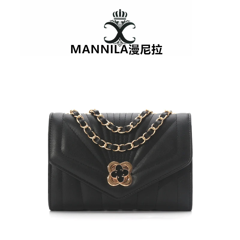 MANNILA/漫尼拉单肩轻奢时尚百搭女士黑色经典菱格肩包5746