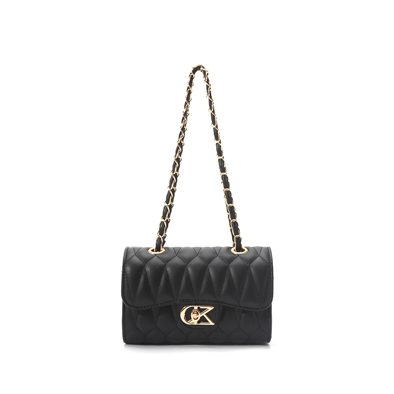 单肩小香风轻奢时尚百搭女士黑色菱格肩包5833