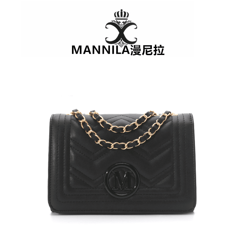 MANNILA/漫尼拉单肩链条时尚女士黑色经典中号菱格盒子包肩包5744