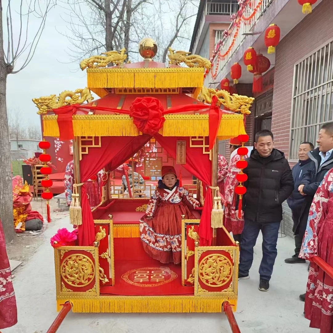 婚庆大花轿双顶中式婚礼八抬大轿子结婚迎亲喜轿撵不锈钢胡蝶花轿