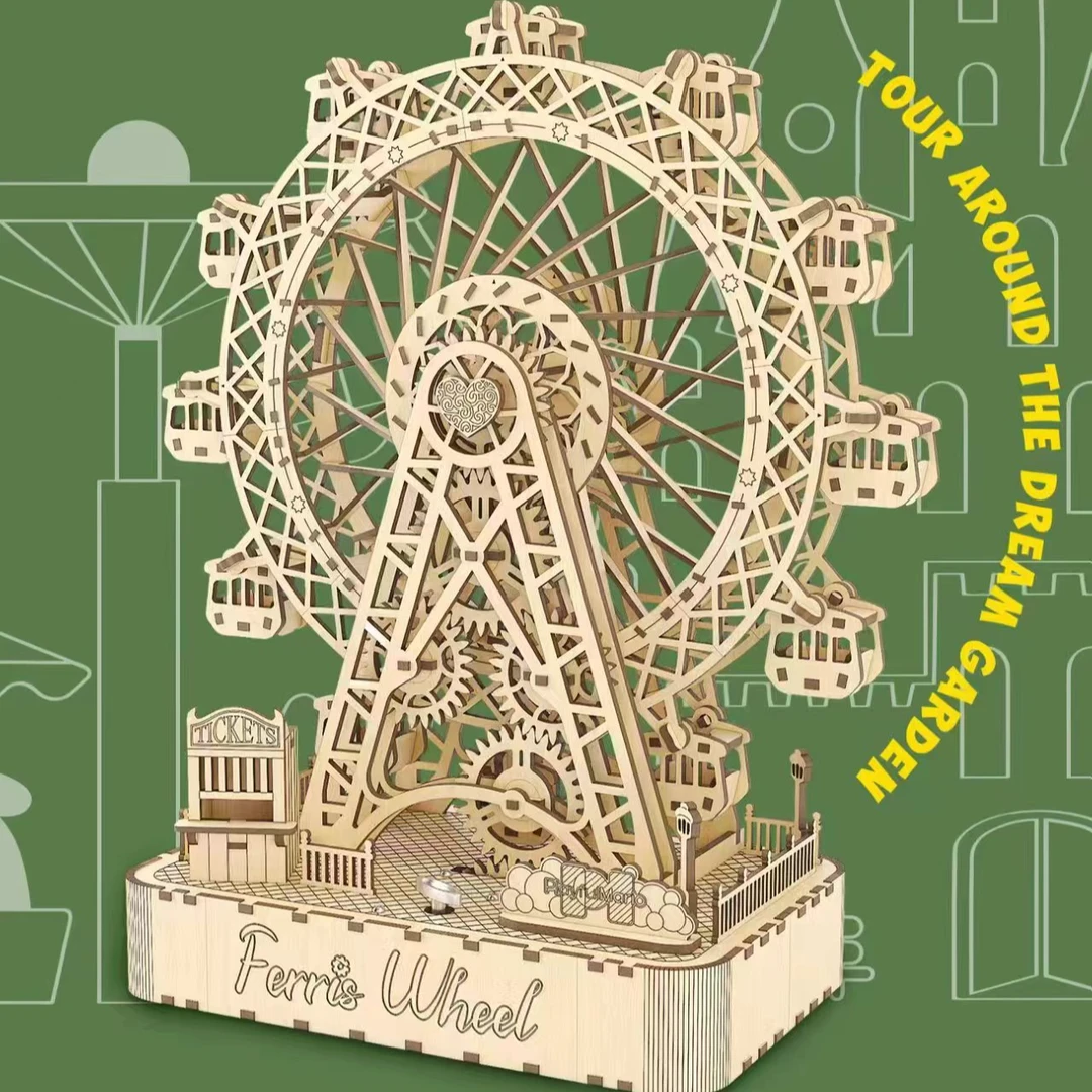 情人节生日礼物送女生旋转木马音乐盒木质拼装摩天轮模型八音盒