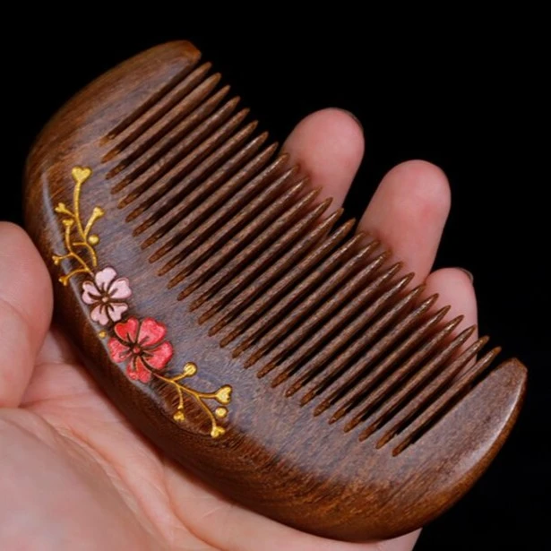金丝檀木梳子家用描金工艺便携梳男女礼物梳