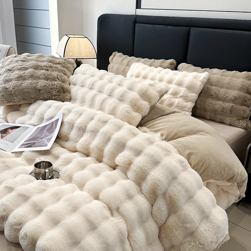 冬款保暖加厚牛奶绒珊瑚绒双面保暖被套三件套绒绒四件套加绒双层