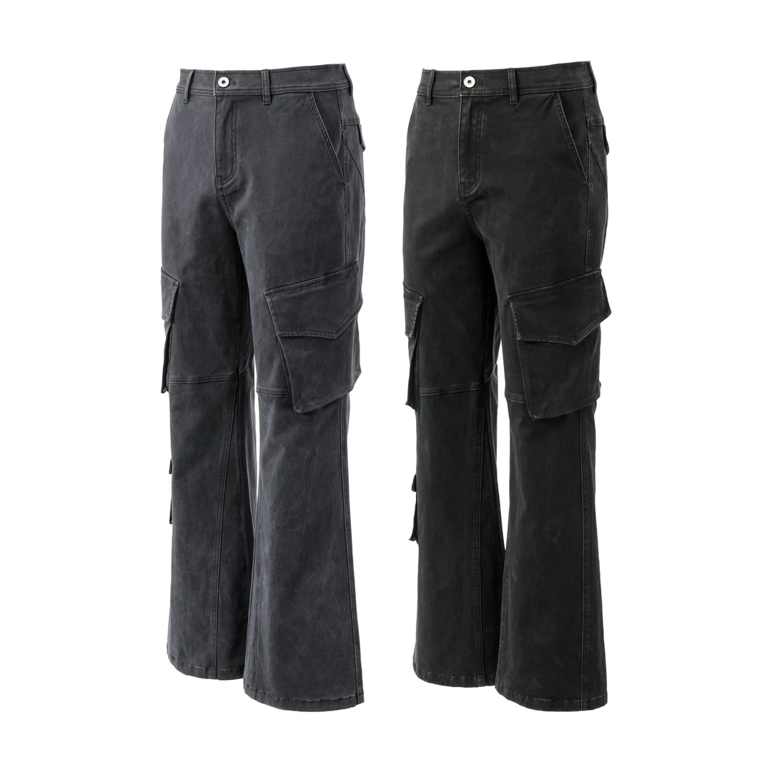 Hobkirk官方 水洗做旧立体剪裁vintage宽松微喇多袋工装裤cargo