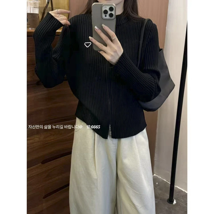 【黑色】开衫外套3427超柔软新款高品质圆领拉链上衣