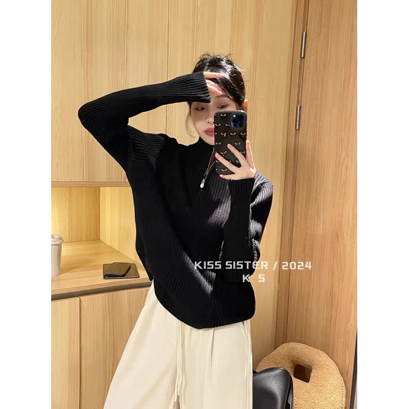 【燕麦色】3537超柔软高品质中领半开拉链针织毛衣