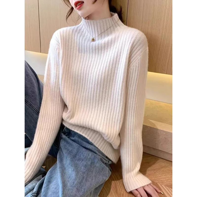 【米白色】加厚毛衣3551超柔软高品质新中领针织毛衣