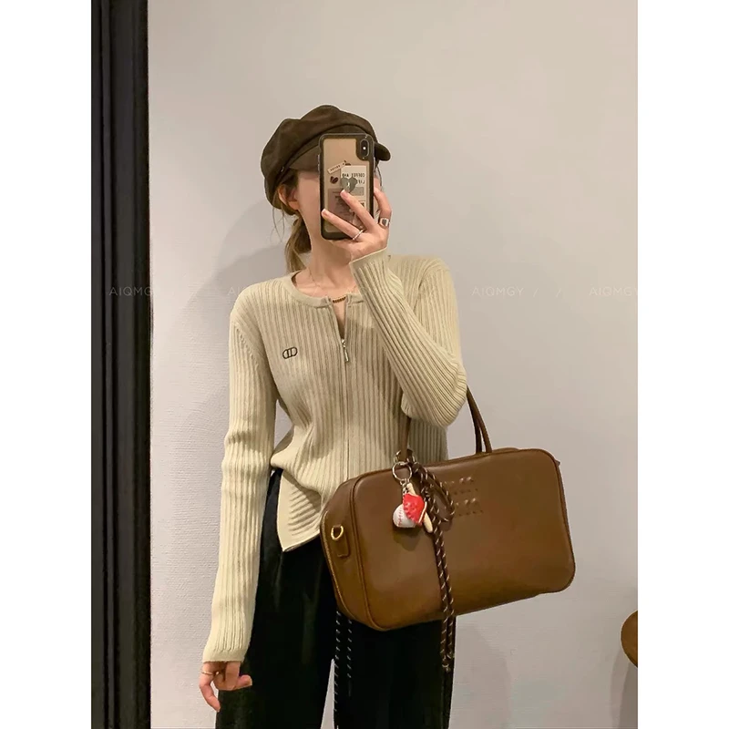 【抹茶杏】开衫外套3521超柔软新款高品质圆领拉链针织毛衣