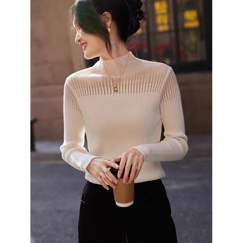 【米白色】3543超柔软高品质中领针织毛衣