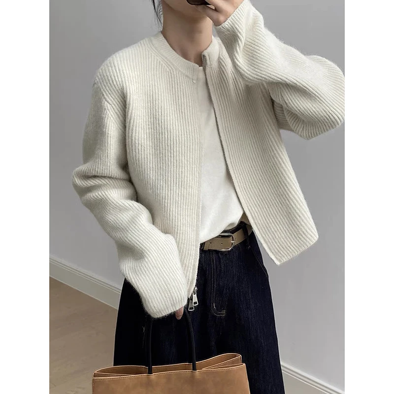 【安可拉红】加厚开衫3550超柔软高品质新圆领针织毛衣