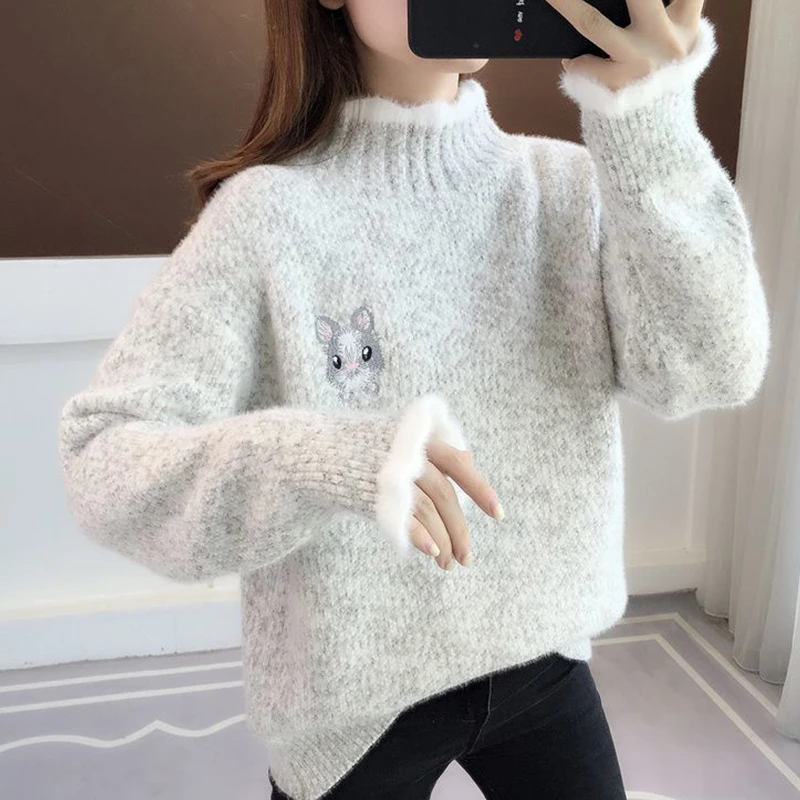 100羊毛衫女内搭厚款女士外穿长袖打底衫冬季宽松型保暖套头毛衣